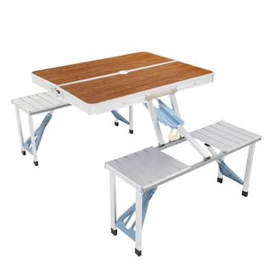 Aluminum Alloy Outdoor Dining Table And Chairs Wood Grain Top