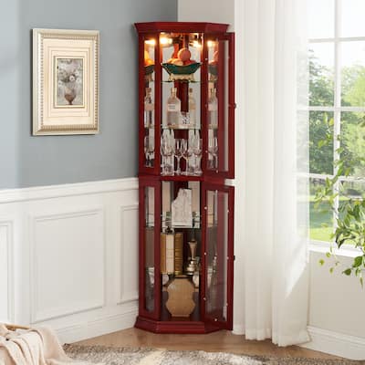 Stylish Glass Curio Cabinet with Adjustable Shelves & Lighting