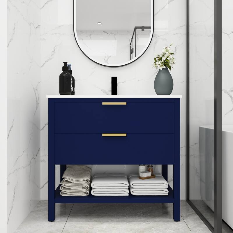 GDFStudio - Everett Modern Freestanding Bathroom Vanity with Dual Soft-Close Drawers