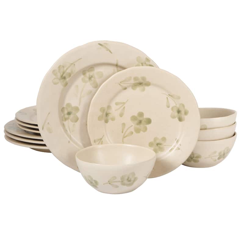 Bloomhouse - 2 Time Oprah's Favorite Things - Made in Portugal Porto Petals 12 Piece Hand Painted Dinnerware Set - Green Orchid