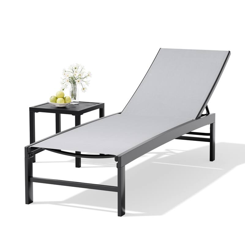 Outdoor Chaise Lounge Reclining Adjustable Chairs with Side Table Set