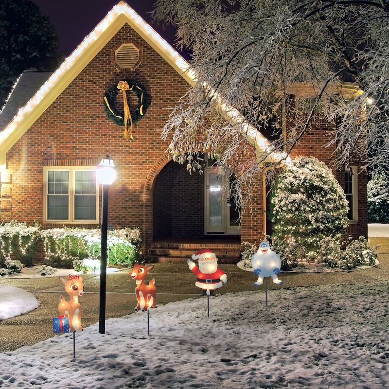 4 Lighted Rudolph Friends Christmas Pathway Markers Clear Lights - Blue