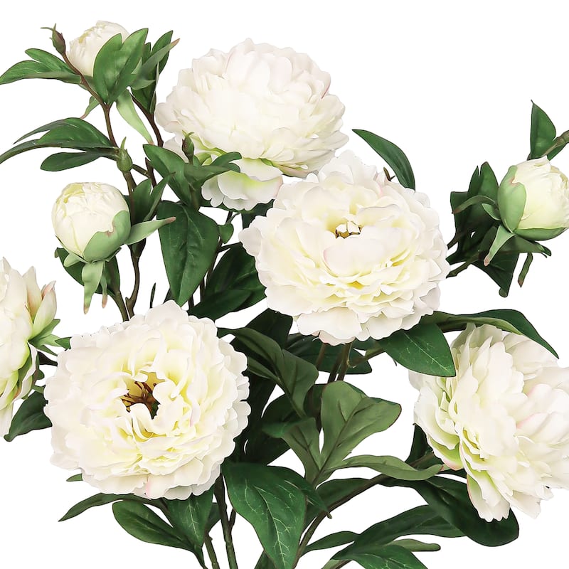 Deluxe Cream White Artificial Peony Plant Flower Stem Bush Bouquet 22in - 22" L x 13" W x 13" DP