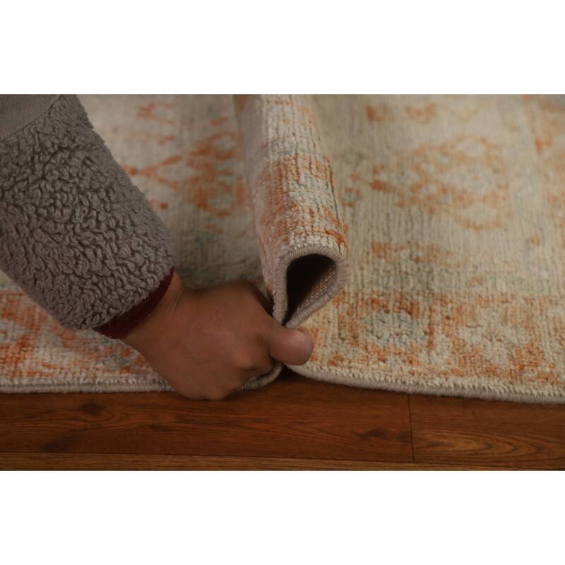 Geometric Oushak Turkish Oriental Rug Wool Hand-knotted Foyer Carpet - 2'0" x 3'10"