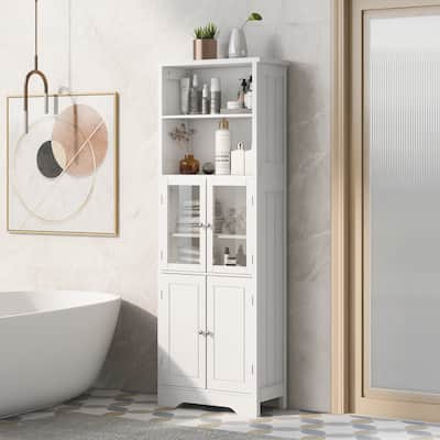 Tall Storage Cabinet with Shelves and Doors for Bathroom, Kitchen and Living Room
