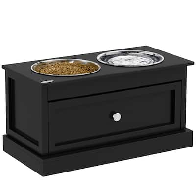 PawHut Large Elevated Dog Bowls with Storage Drawer Containing 11L Capacity, Raised Dog Bowl Stand Pet Food Bowl - Black