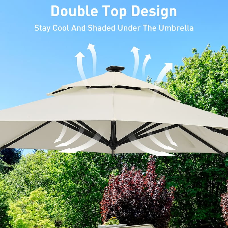 Autlaycil 10FT Cantilever Patio Umbrella with Solar Lights Included Base 360 Rotation Large Offset Hanging Outdoor Shade