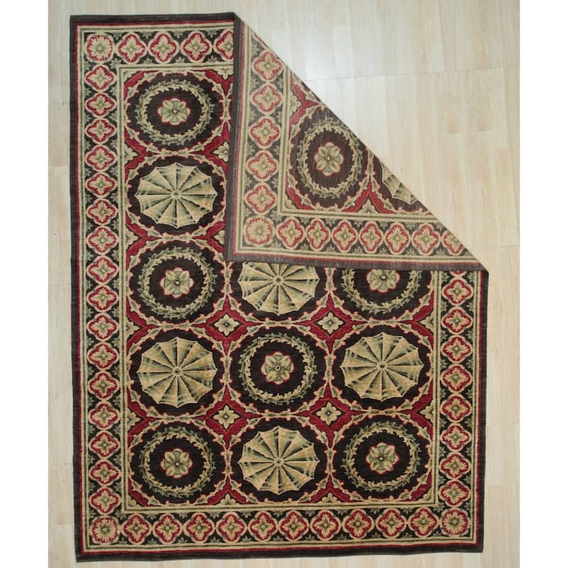 Red Handwoven Wool Transitional Rug 12'6 x 16' - Hand Knotted Spun Wool Surged Edge Elegant Design - N/A