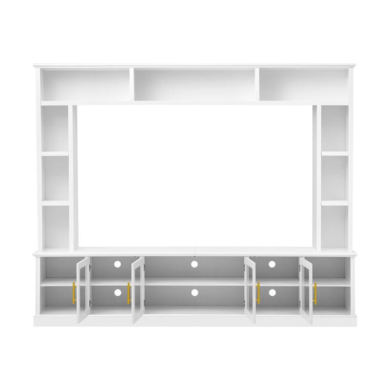 Wall Unit Entertainment Center for TVs up to 80", All-in-One TV Stand with Bookshelves, Glass Doors, Media Console with Shelving
