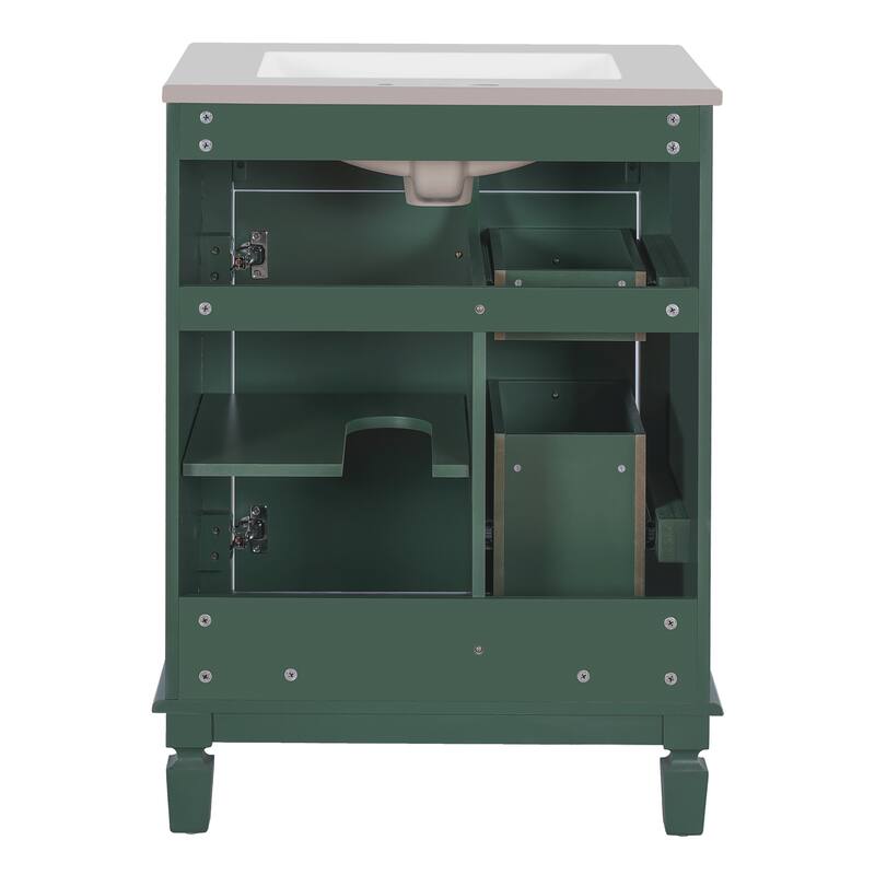 24" Bathroom Vanity With Ceramic Sink, Small Bathroom Sink Cabinet, Modern Cabinet With 2 Drawers And Adjustable Shelf