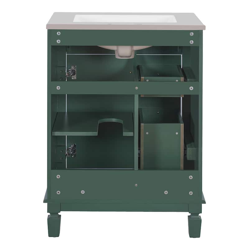 24" Bathroom Vanity with Ceramic Sink Bathroom Storage Cabinet with 2 Drawers and Adjustable Shelf