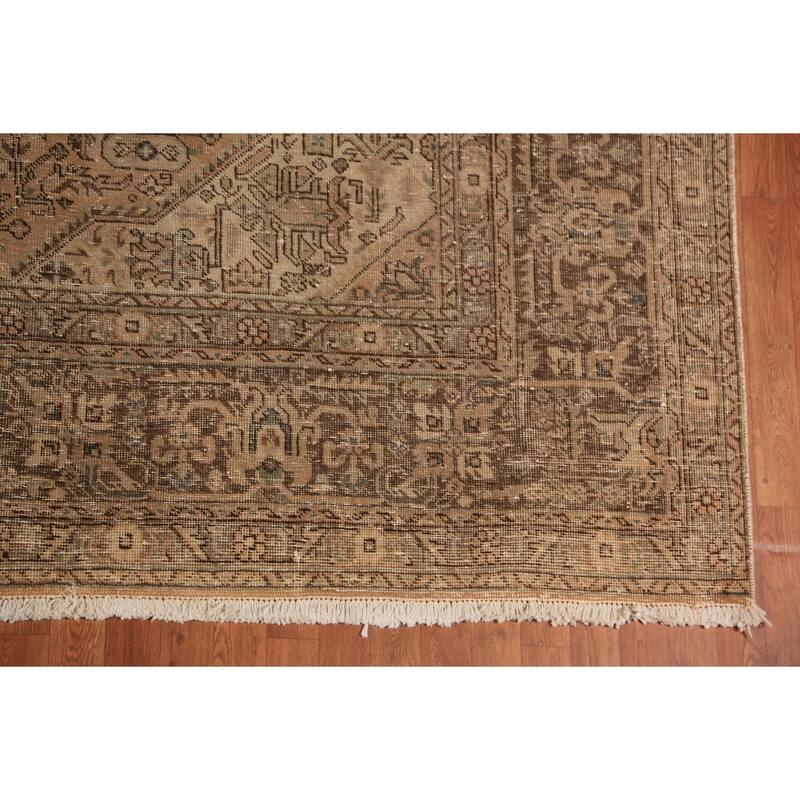 Geometric Tabriz Persian Vintage Rug Handmade Orange Wool Carpet - 9'6" x 12'9"