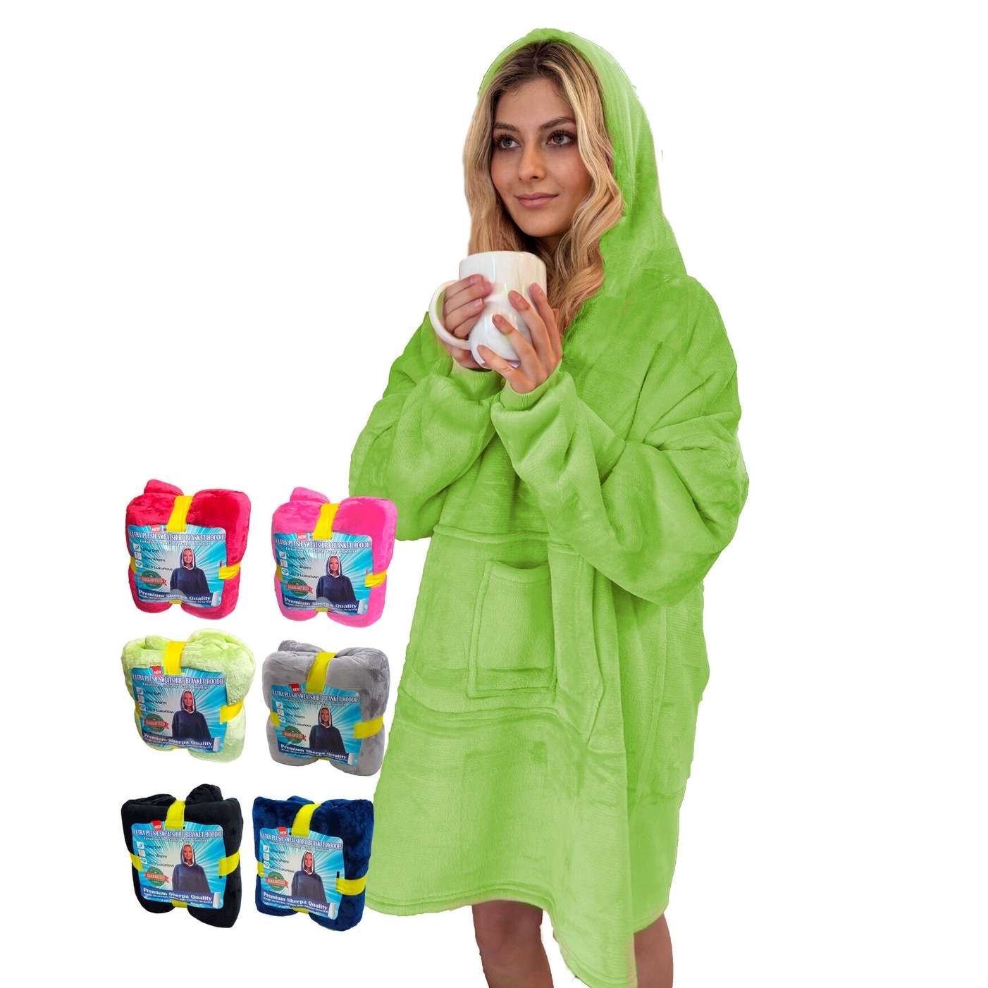Wearable Hoodie Blanket Oversized Sherpa Fleece Sweatshirt In One TV Blanket White