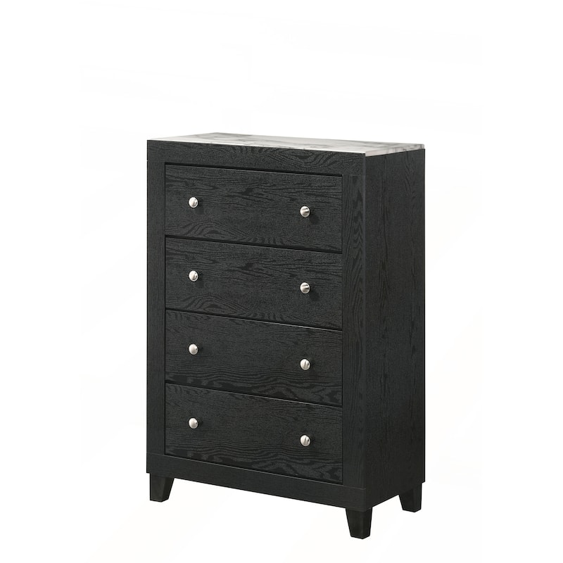 1pc Contemporary Modern White Faux Marble Top 4 Drawers Tall Chest 