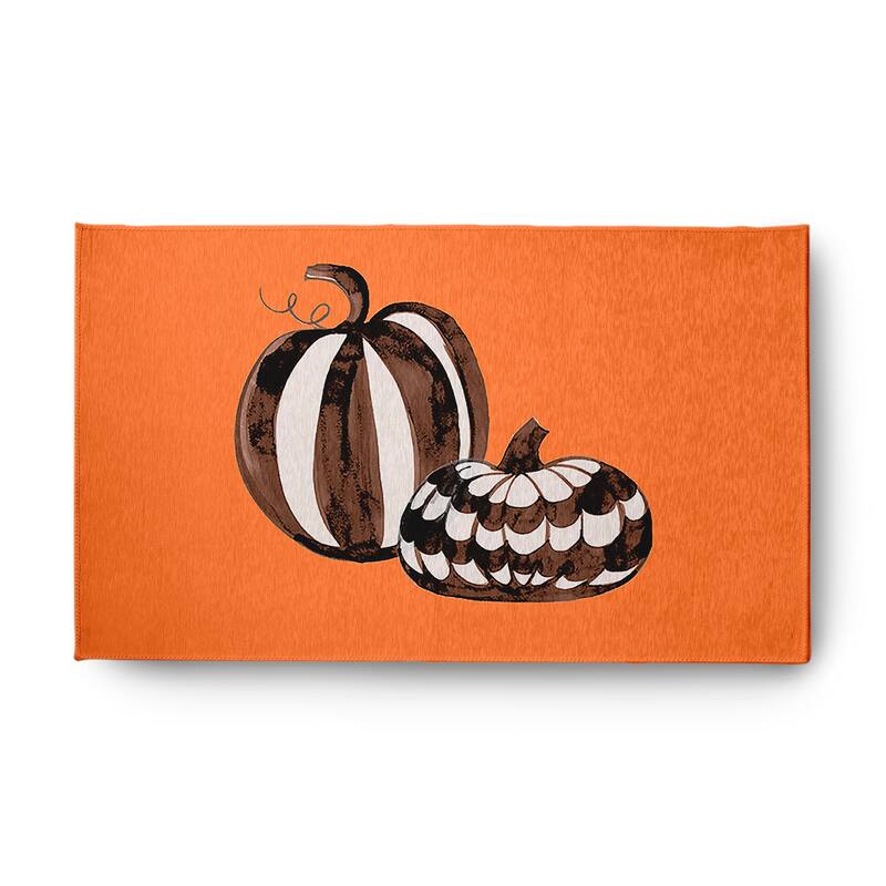 Pumpkin Duo Fall Design Chenille Area Rug - 3' x 5' - Orange