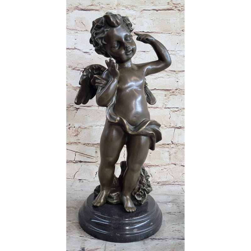 Cherub Cherubim Boy Bronze Statue Sculpture Figure Decor 13.5 Inches X 6 Inches