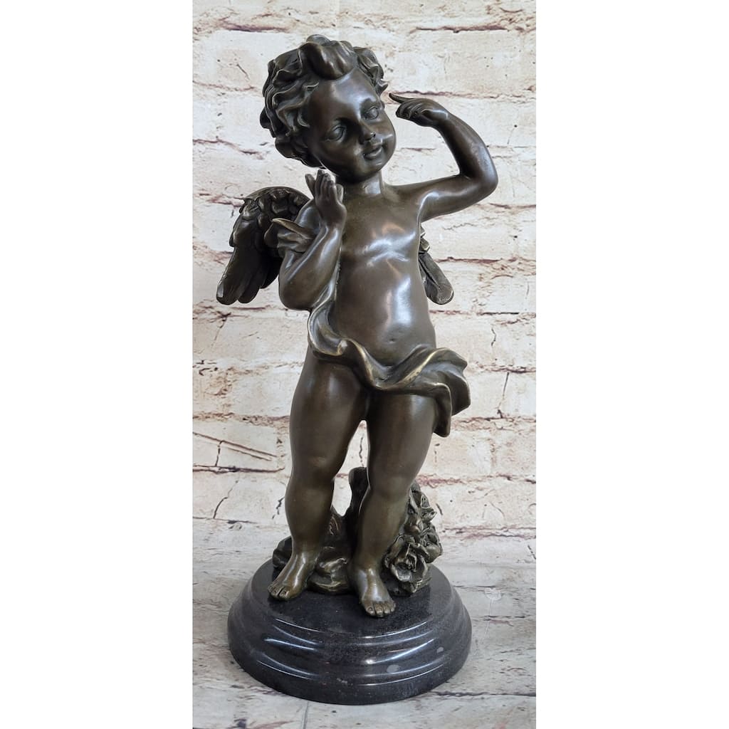 Cherub Cherubim Boy Bronze Statue Sculpture Figure Decor 13.5 Inches X 6 Inches