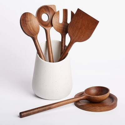 Premium Wooden Spoons for Cooking with Holder and Spoon Rest by