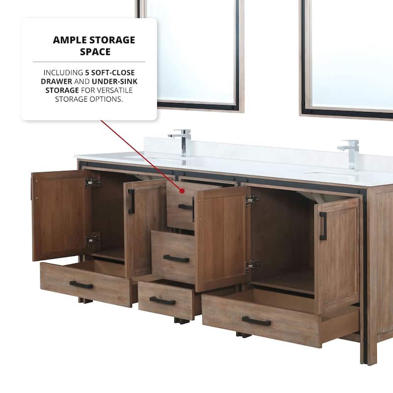 Ziva Bath Vanity, White Quartz Top and Mirrors