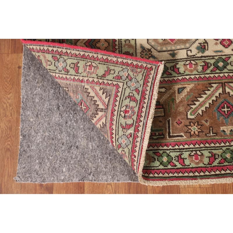 Geometric Pink Tabriz Persian Vintage Rug Hand-Knotted Wool Carpet - 6'7"x 9'9"