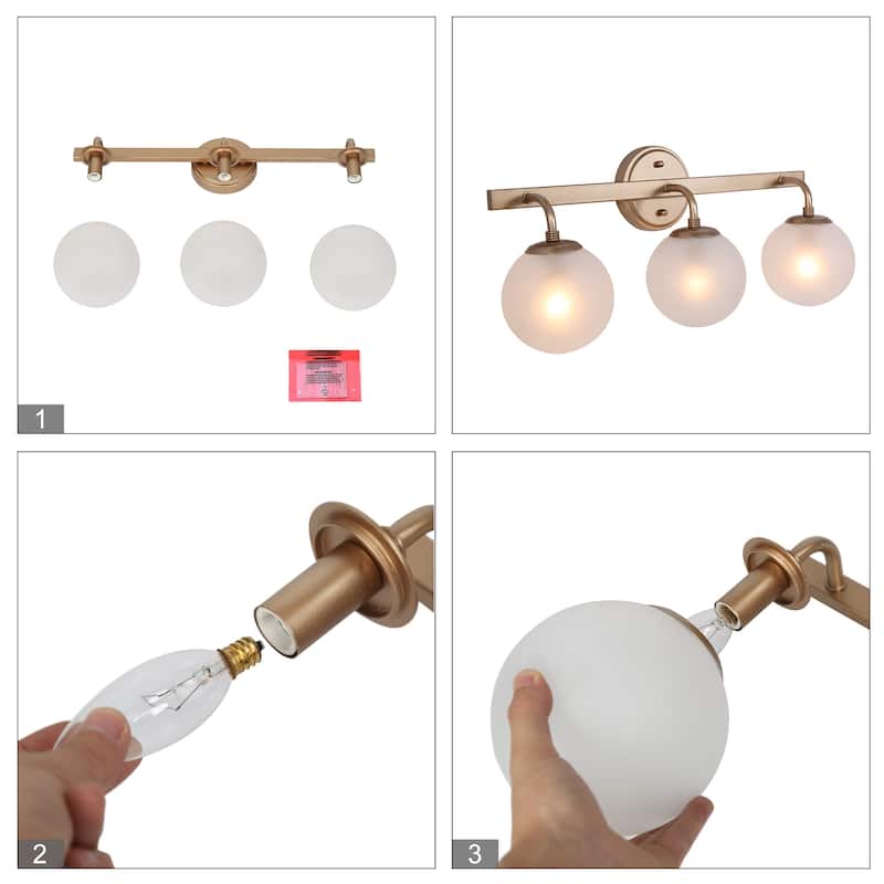 Siya Modern Gold Bathroom Vanity Light 3-light Wall Sconces with Frosted Glass Dimmable Light - L23.5"x W 6.5"x H 10.5"
