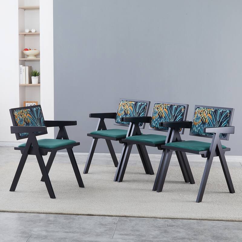 Modern 2 Piece Solid Wood Kitchen Dining Chair with Cushions, Backrests, Armrests for Dining Room Kitchen Living Room Bedroom