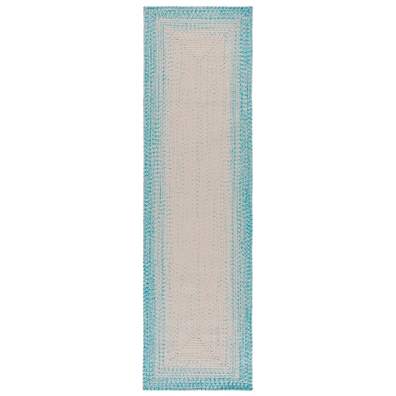 SAFAVIEH Handmade Braided Eiry Washable Indoor/Outdoor Rug - Weather Resistant & Easy Cleaning - 2'3" x 8' Runner - Ivory/Aqua