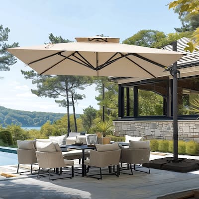 MAISON ARTS 10 FT Automatic Hydraulic Cantilever Umbrella Aluminum Pole 360 Degree Rotation with Weighted Base Included
