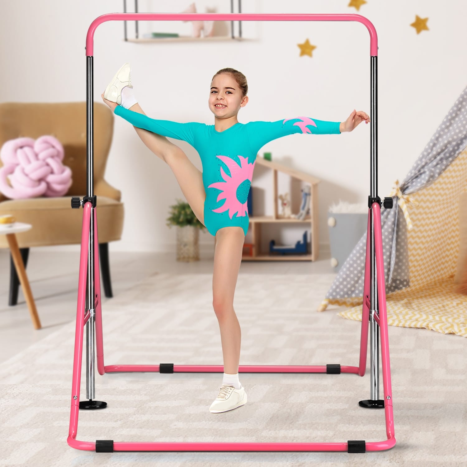 Zenova Gymnastics Bars Kids Kip Junior Training Bars for Home, Folding Horizontal Bars with 5 Adjustable Height