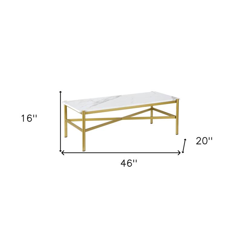 46 Inch Modern Faux Marble Coffee Table Rectangular Metal Base Accent for Living Room Decor - 46"L x 20"W x 16"H
