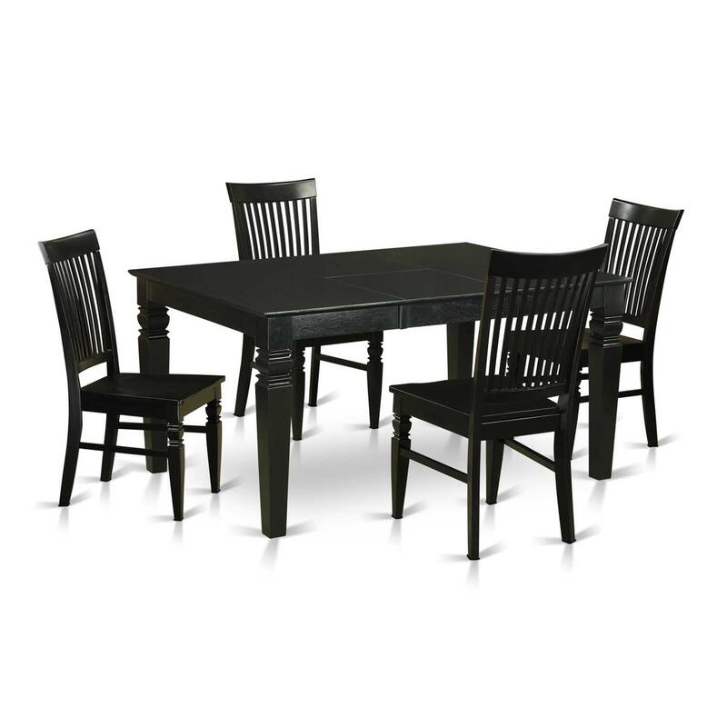 HomeStock 5-Piece Rectangle Black Finish Solid Wood Top Dining table with 4 Chairs with Lattice Back