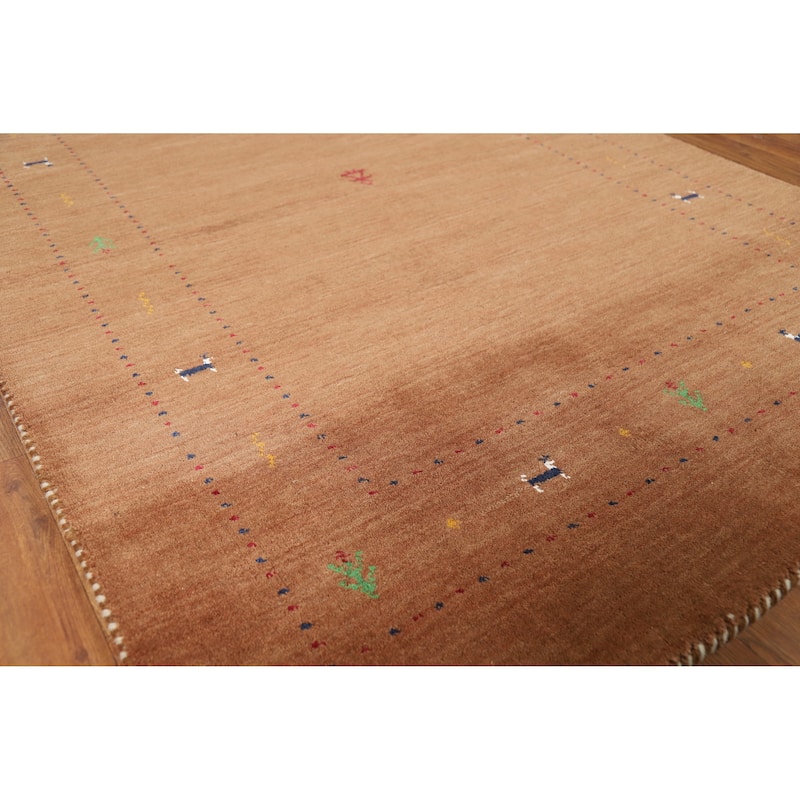 Hand Knotted Oriental 100% Wool Carpet Tribal Animal Pictorial Brown Gabbeh Area Rug - 5' 10'' X 4' 0''