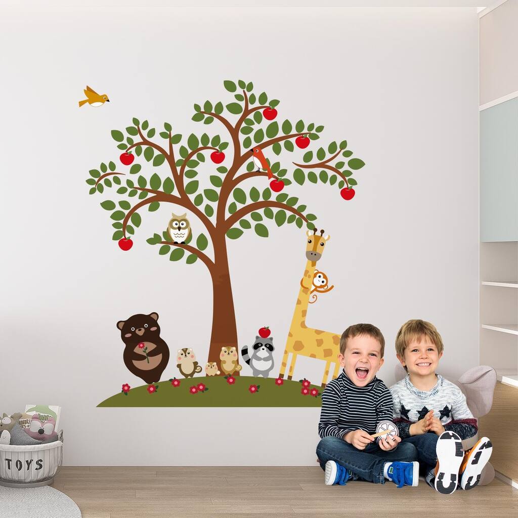 Walplus Janiya Animal Apple Tree Wall Sticker Kids Nursery Decor Decal
