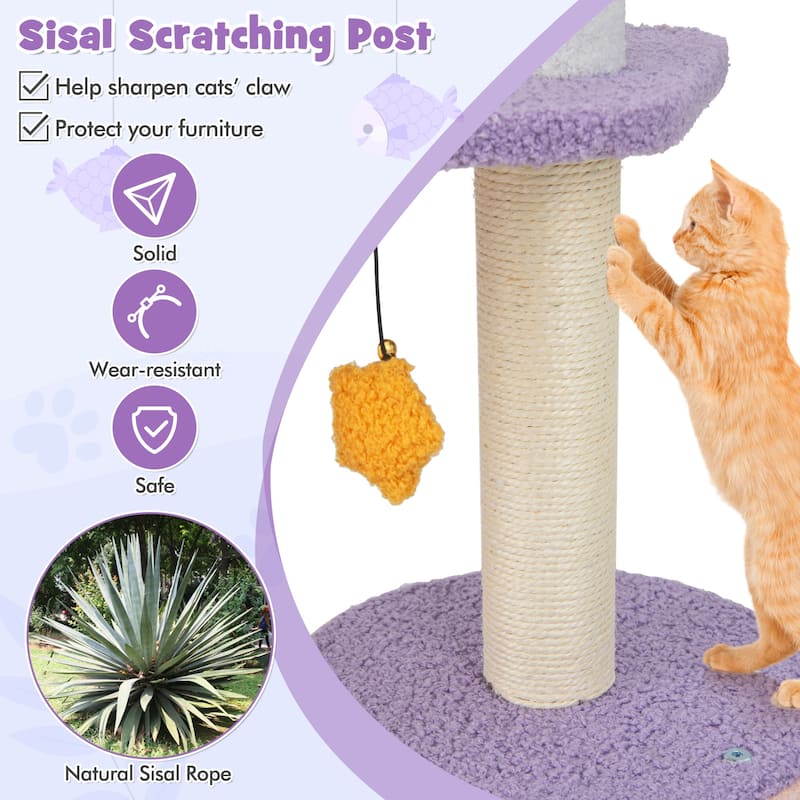 66 Inch Tall Cute Cat Tower with Sisal Covered Scratching Posts - 27" x 19" x 66"