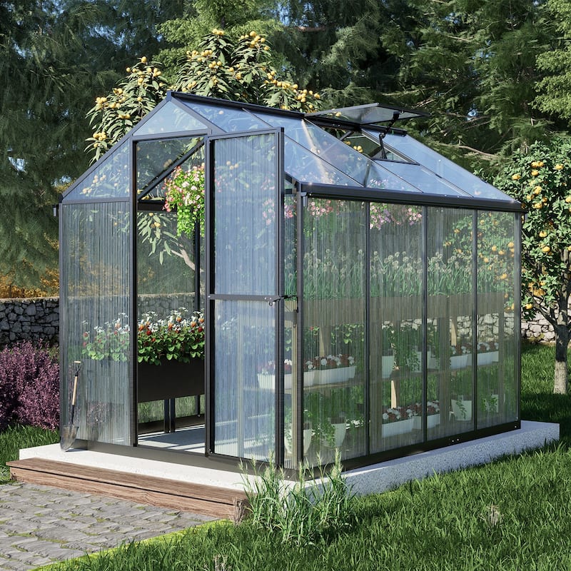 Aoodor 6' x 8' Walk-in Polycarbonate Greenhouse with Roof Vent and Door lock