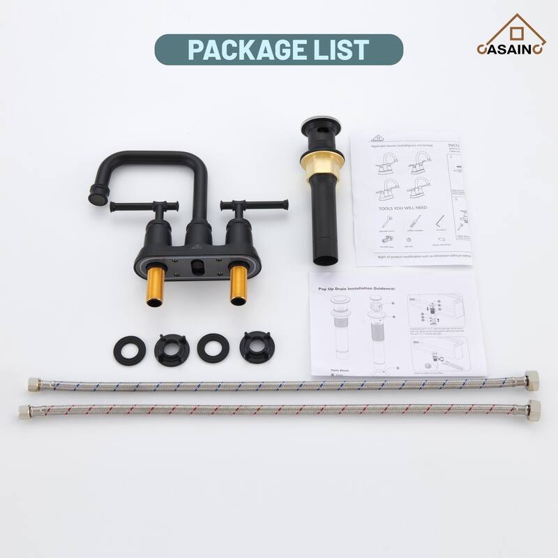 4 in. Centerset Double Handle Bathroom Faucet with Drain Kit Included