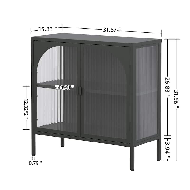 Benoît 31.56 inch Black Two Door Metal Sideboard with Fluted Clear Doors - 31.57