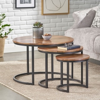 Rosher Modern Industrial Handcrafted Mango Wood Nested Tables (Set of 3) by Christopher Knight Home