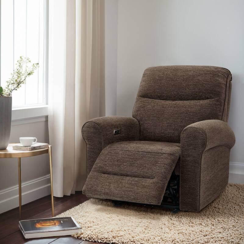 MCombo Power Wall Hugger Recliner Chair for Small Space RV , USB & USB-C Charging Ports, Modern Roll Arm Recliner, Fabric PR630 - Dark Brown