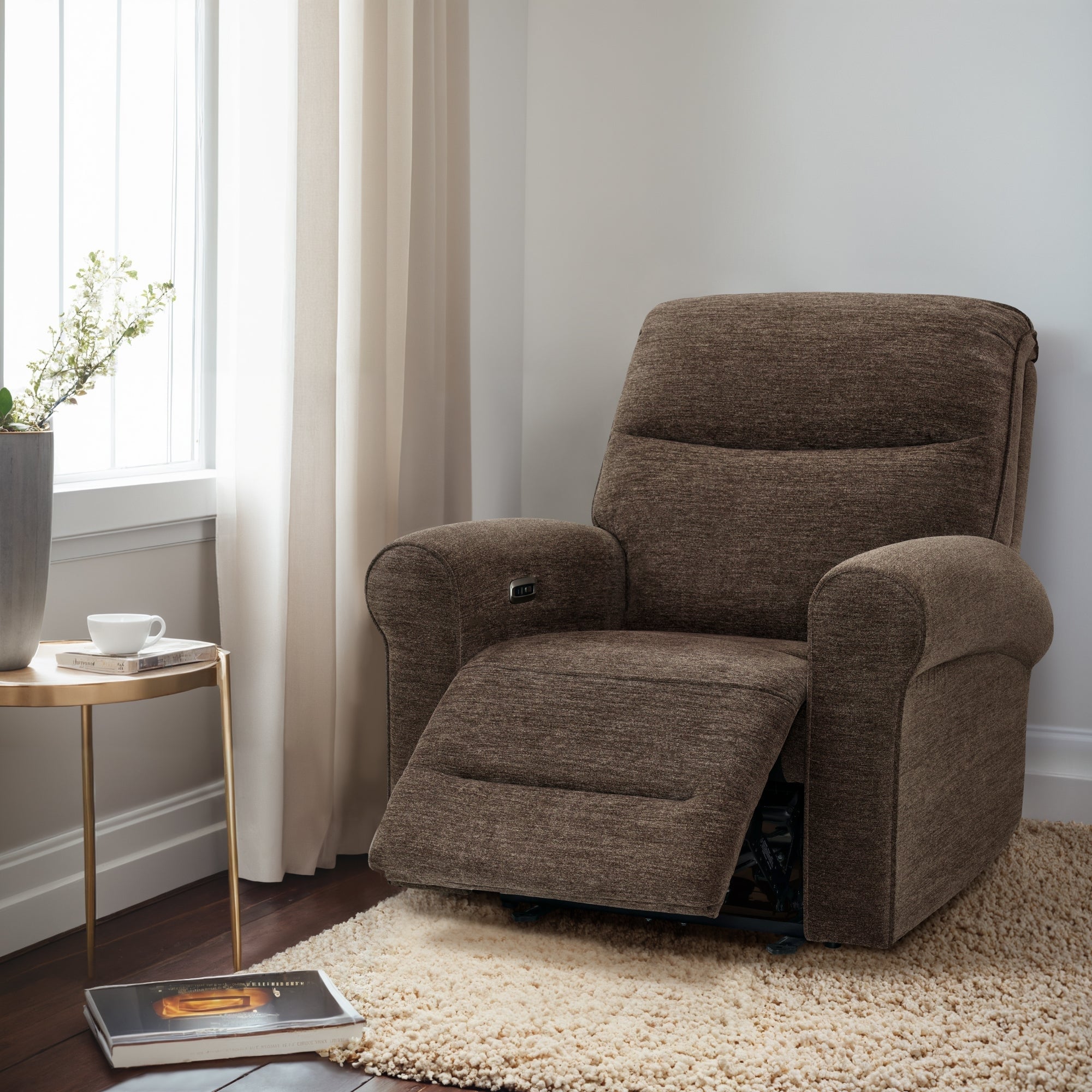 MCombo Power Wall Hugger Recliner Chair for Small Space RV , USB & USB-C Charging Ports, Modern Roll Arm Recliner