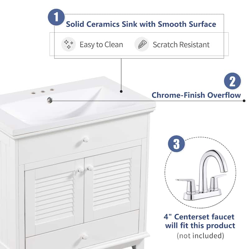 30" Bathroom Vanity with Sink, Bathroom Cabinet with Two Doors and One Drawer, White
