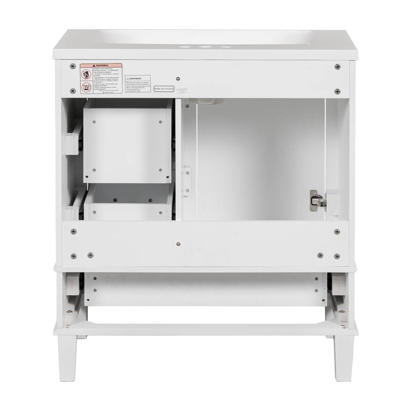 GDFStudio - Hera 30" Vanity Modern Bathroom Cabinet with Resin Sink, 1 Door and 3 Drawers