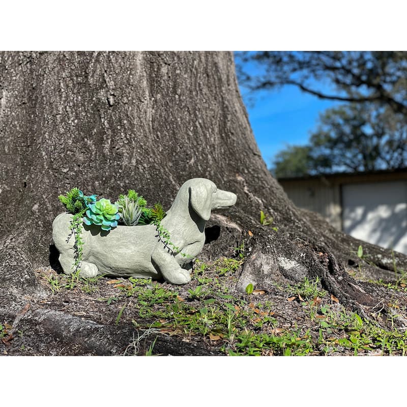 Zeckos Grey Stone Finish Dachshund Dog Indoor Outdoor Planter - 11.25 X 20 X 6 inches