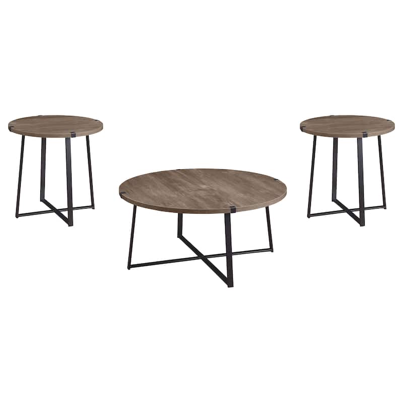Marcus Round Coffee And End Table Set Light Brown