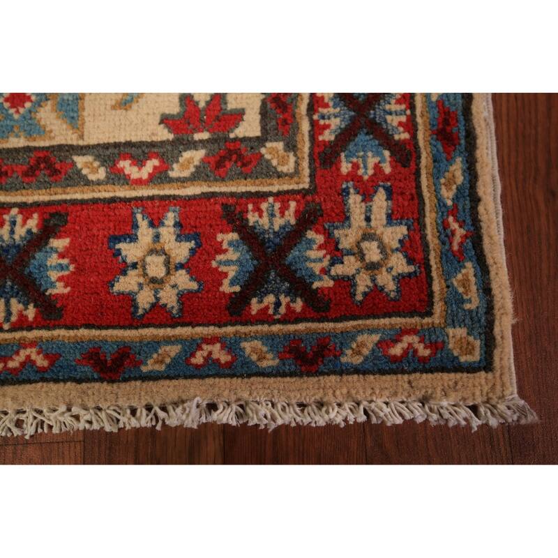 Geometric Kazak Foyer Rug Hand-Knotted Traditional Wool Carpet - 2'0" x 3'0"