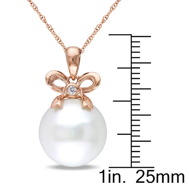 Miadora 12-12.5mm Cultured Freshwater Pearl and Diamond Bow Drop 10k Rose Gold