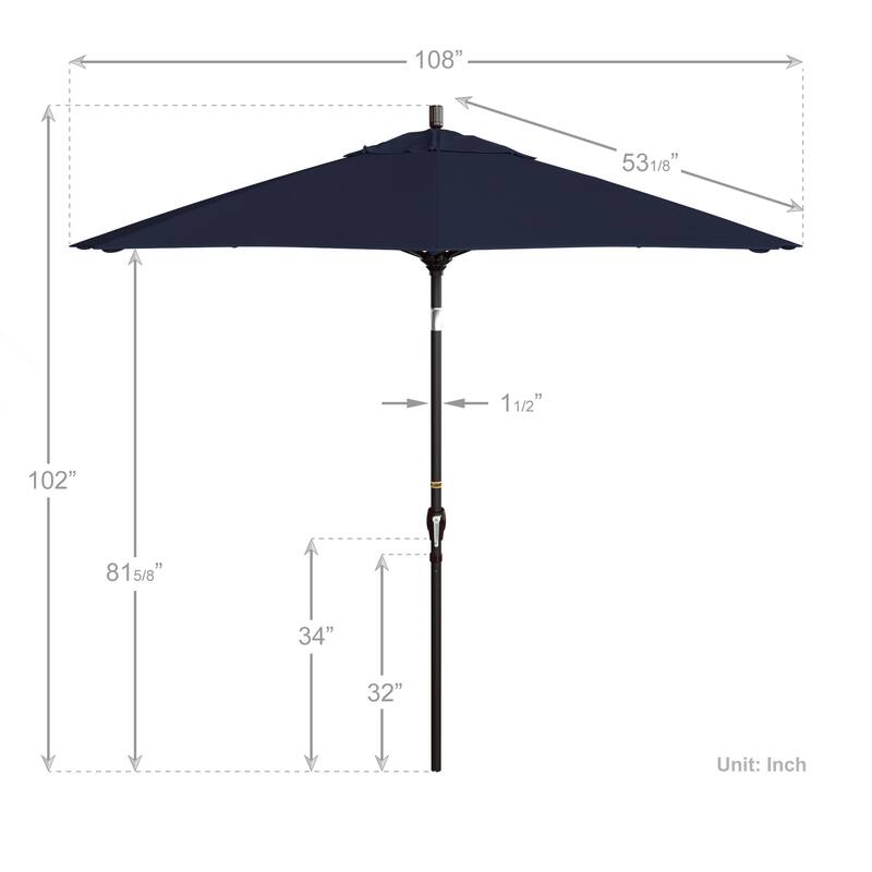 California Umbrella 9' Round Crank Lift Push Button Tilt Bronze Aluminum Patio Umbrella with Pacifica Pacific Blue Fabric