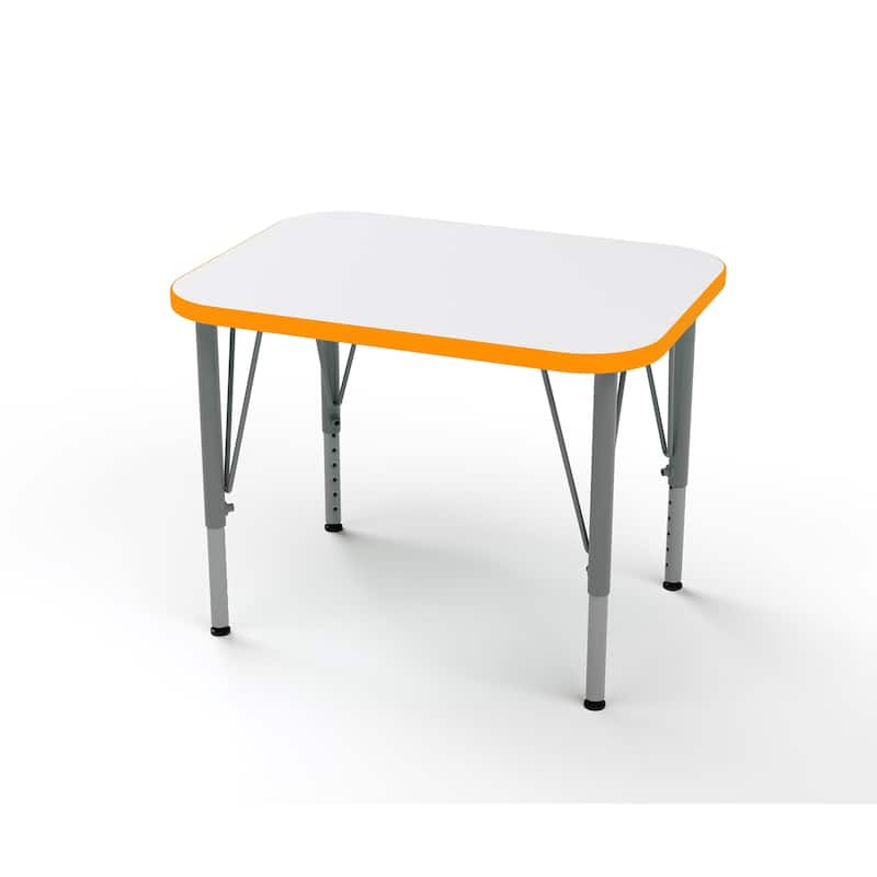 Tot Mate Versa Kids Desk Rectangle 27" x 20" Classroom Table - Adjustable Height 14-23" - Write On Wipe Off - White/Orange Grove