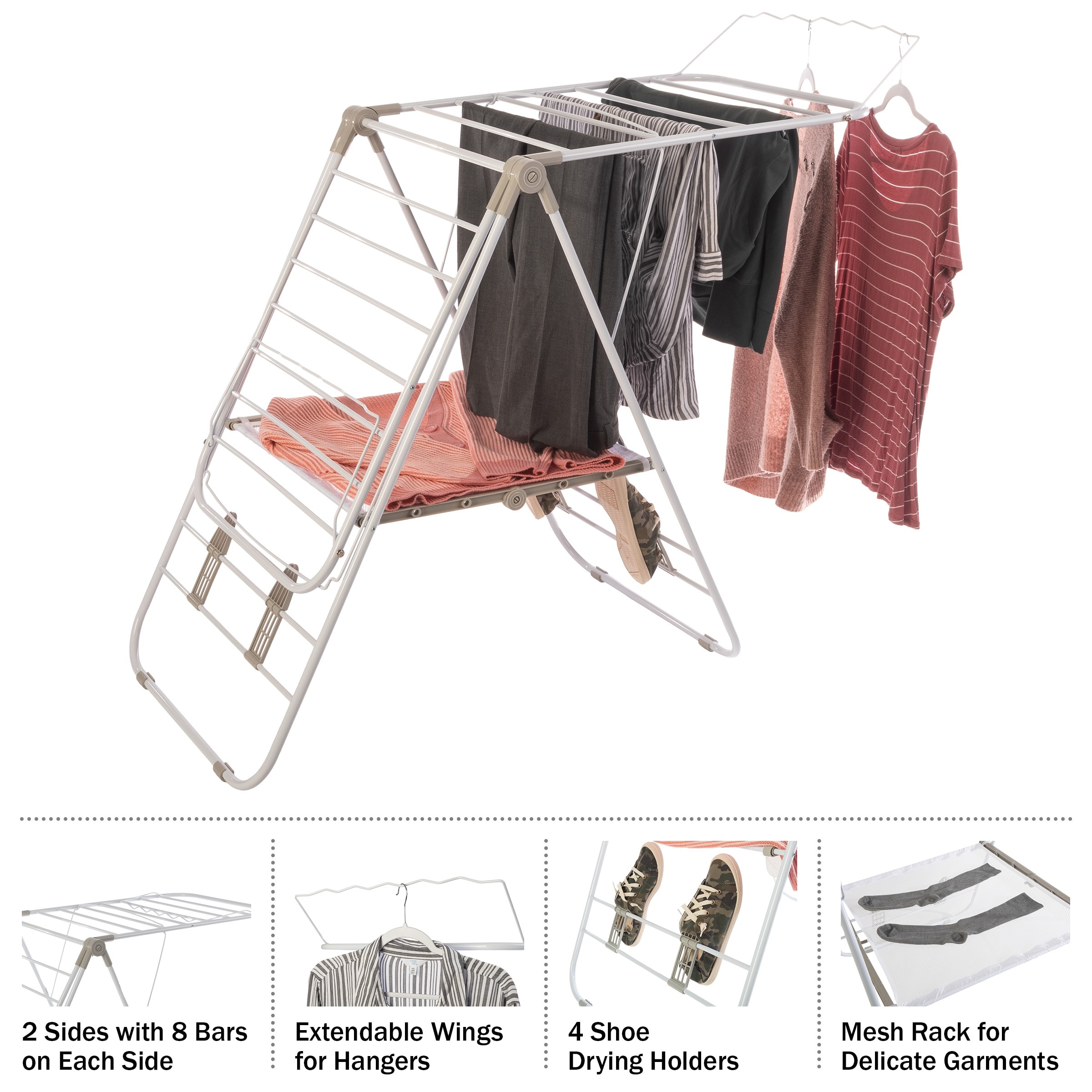 Clothes Drying Rack - Indoor/Outdoor Portable Laundry Rack - Collapsible Clothes Stand by Everyday Home (White)