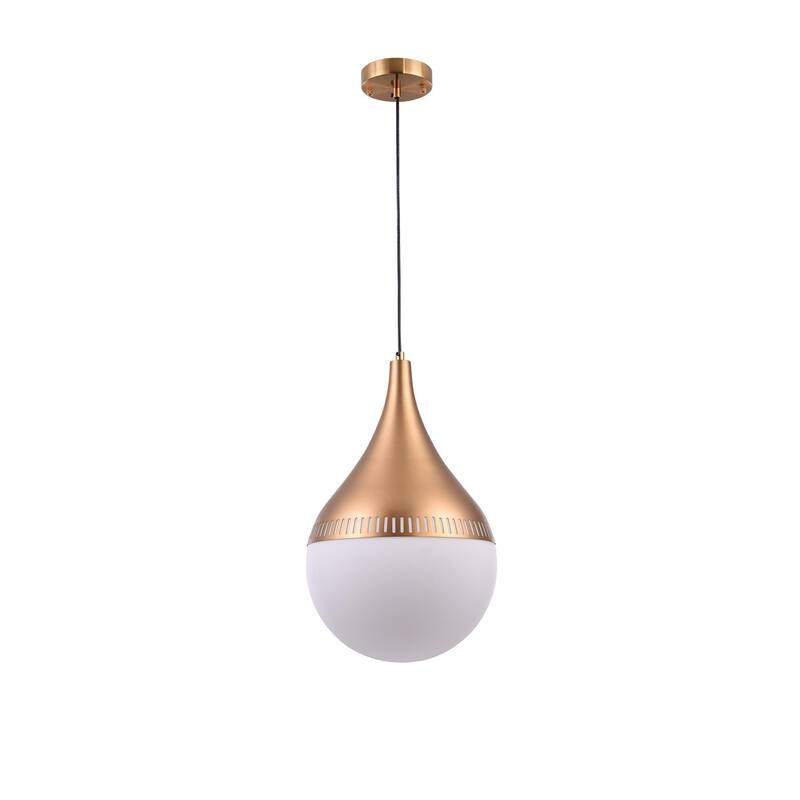 Gold Pendant Light - Modern Single Light Fixture, Milk White Glass Shade, Dining Room, Kitchen, Bar - 9.5